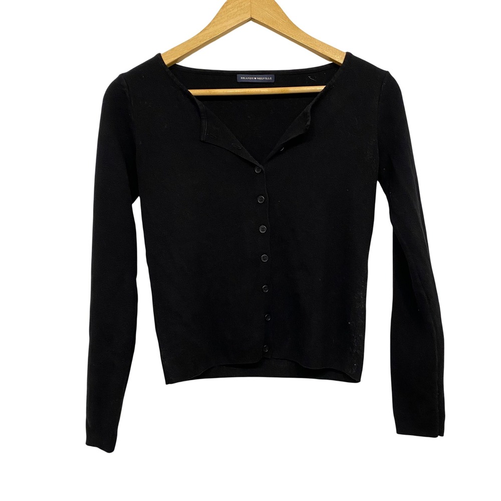 Brandy Melville Black Pointelle Knit Button Down Cardigan Long Sleeve Top